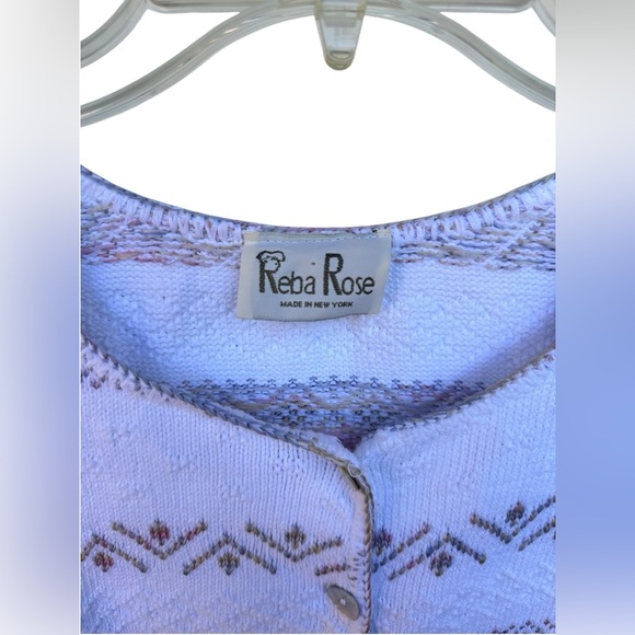 Vintage Reba Rose White Button Up Short Sleeve Sweater Small cottagecore - Picture 4 of 6